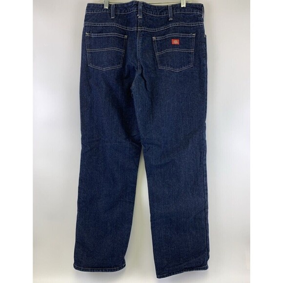 Dickies Flannel Lined Jeans Dark Denim Cotton Straight Leg Womens 14 - Picture 5 of 12